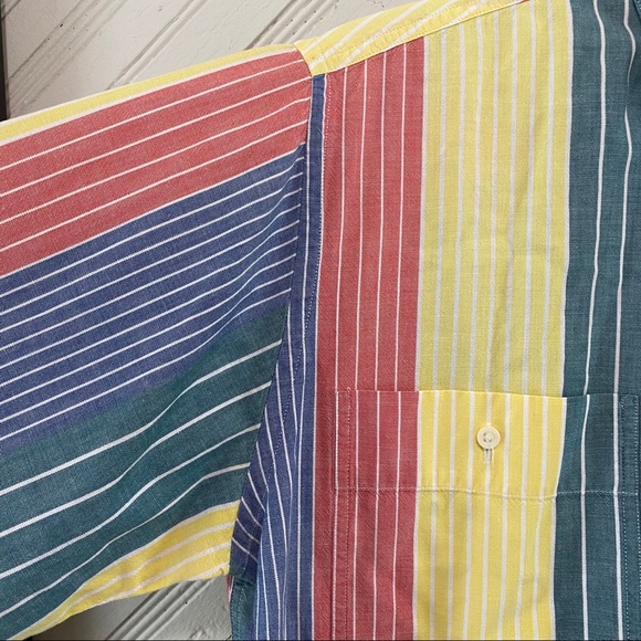 Vintage 90s Single Stitch Colorful Striped Shirt - Picture 5 of 9